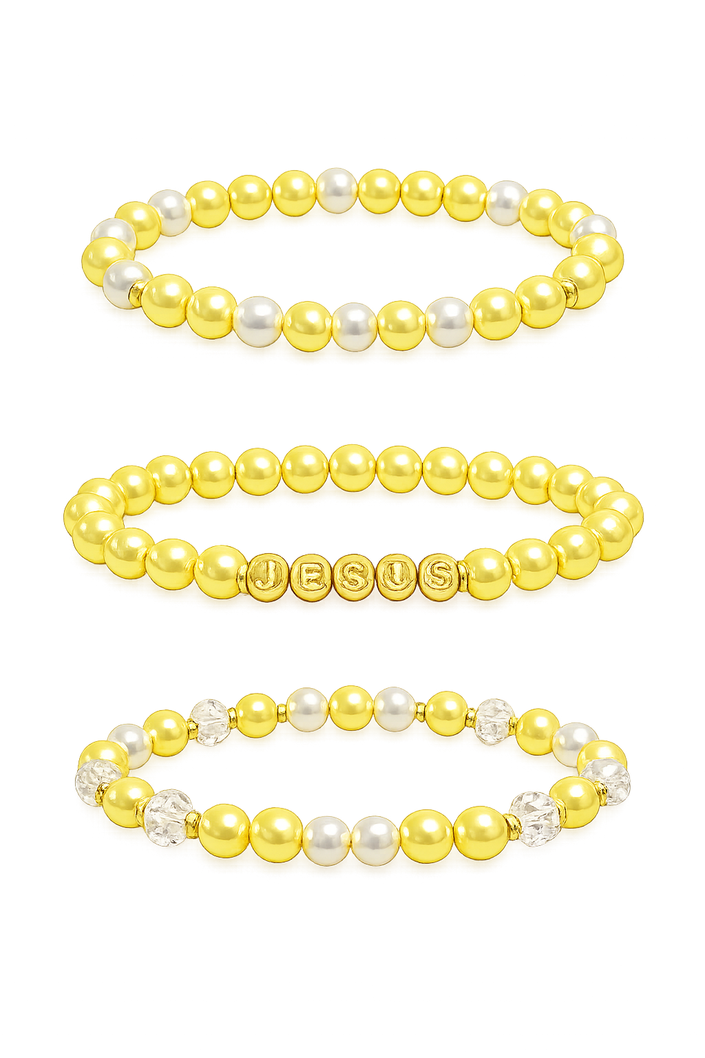 Kit Pulseiras Amarelo Pérola Jesus