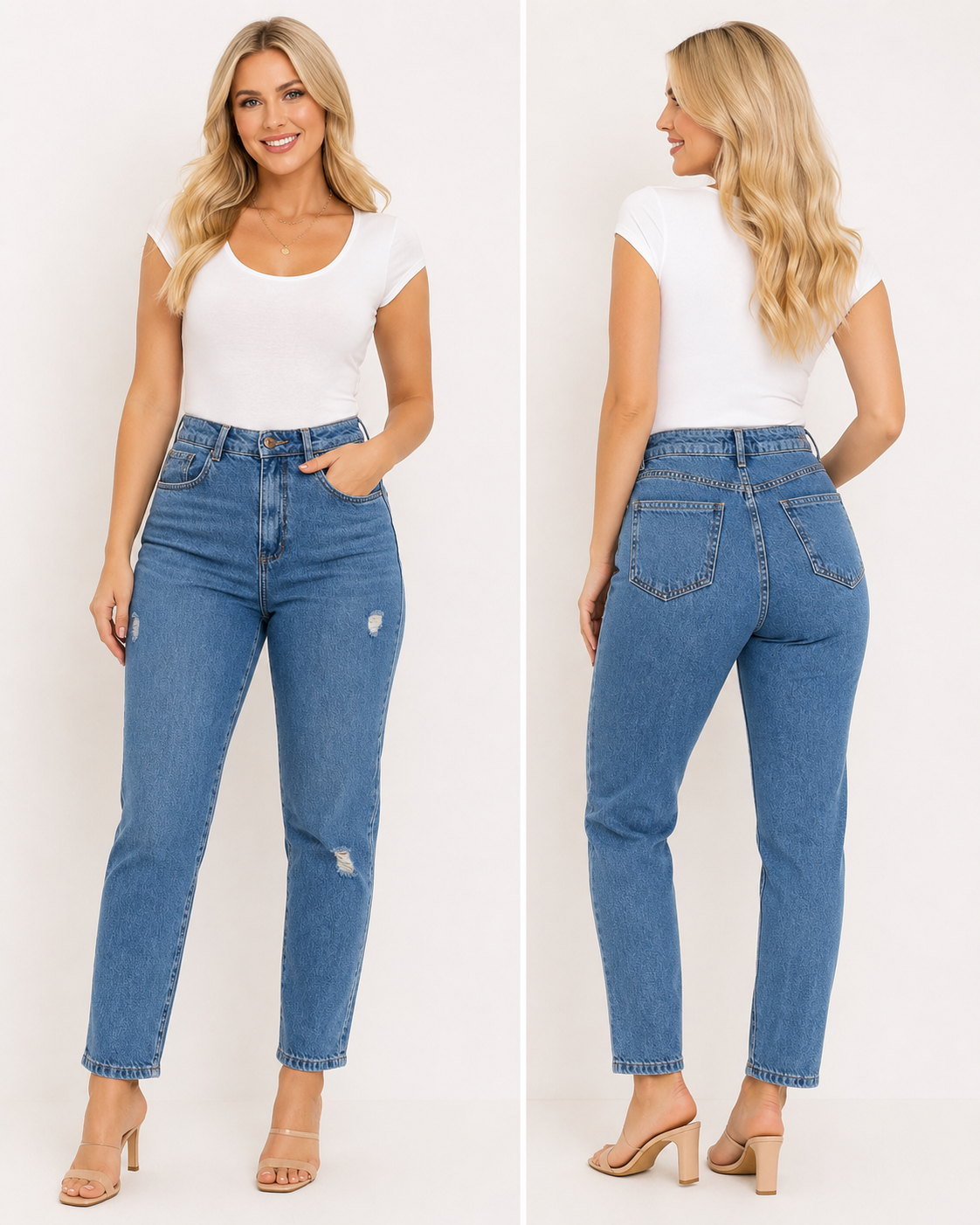 Calça Jeans Feminina Mom Cintura Alta Destroyed